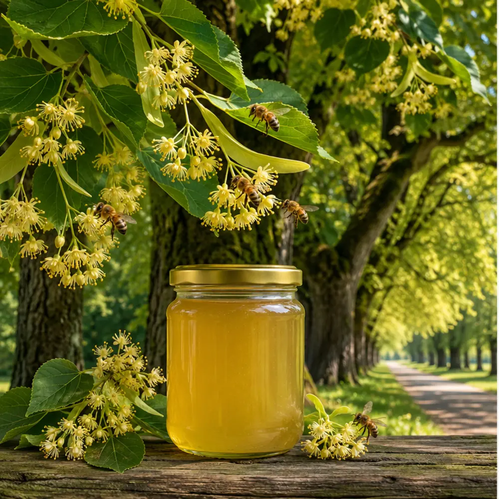 Lindenhonig mit Lindenblüten